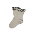 갤러리 뷰어로 이미지로드, <Collégien> Suzanne Ribbed Ankle Socks with Rick-Rack Ruffle - Gris Perle