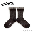갤러리 뷰어로 이미지로드, <Collégien> Alizée Glitter Ribbed Crew Socks with Tulle Trim - Noir de charbon