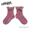 Load image into Gallery viewer, Collégien Anémone Embroidered Ruffle Ribbed Ankle Socks - Raisin Rose (11-21cm)