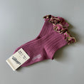 Load image into Gallery viewer, Collégien Anémone Embroidered Ruffle Ribbed Ankle Socks - Raisin Rose (11-21cm)