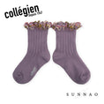 Load image into Gallery viewer, Collégien Anémone Embroidered Ruffle Ribbed Ankle Socks - Japanese Wisteria (11-21cm)