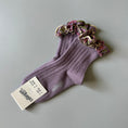 Load image into Gallery viewer, Collégien Anémone Embroidered Ruffle Ribbed Ankle Socks - Japanese Wisteria (11-21cm)