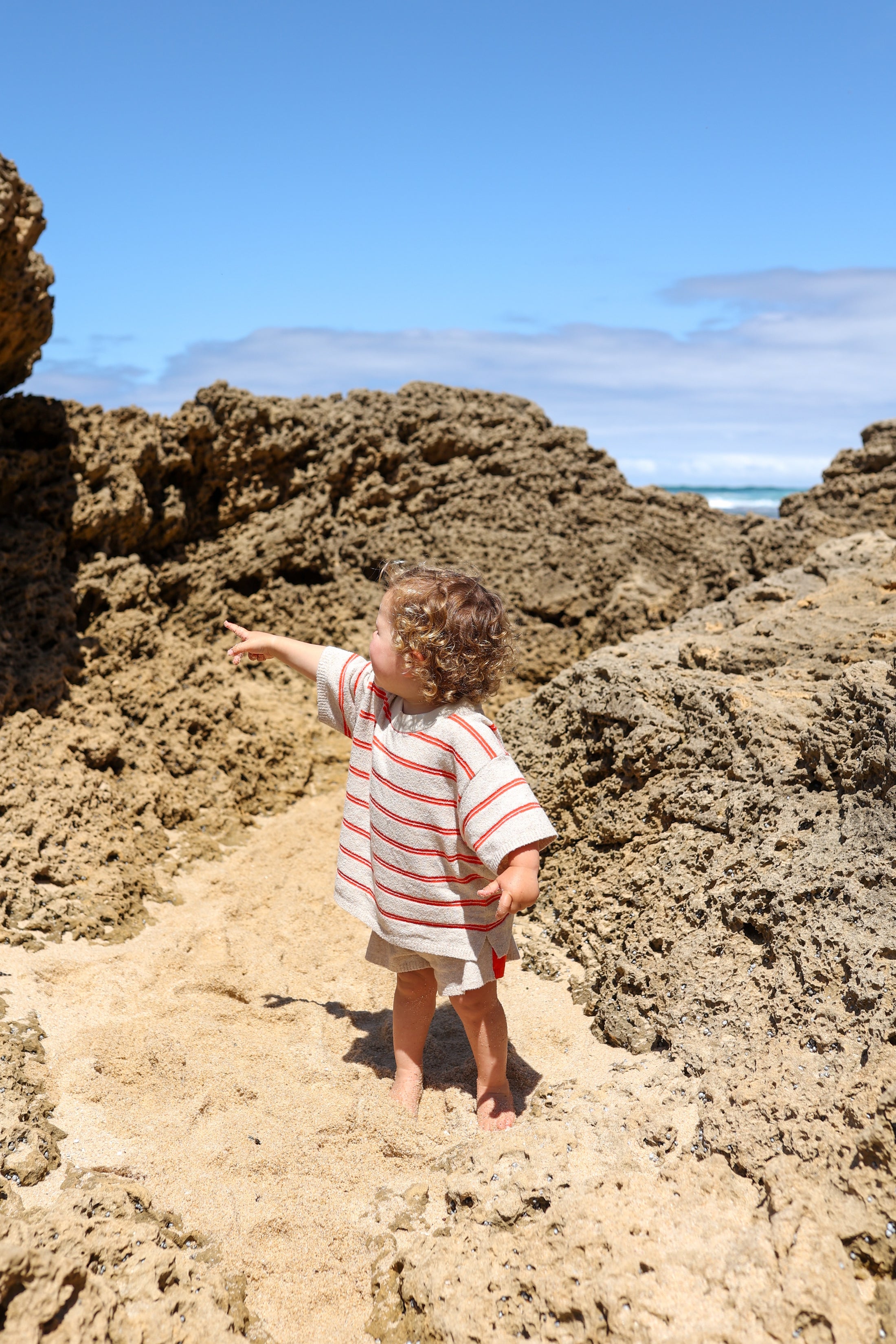 <GROWN>Knitted Terry Striped Tee - Dune/Rosso（6M-6Y）