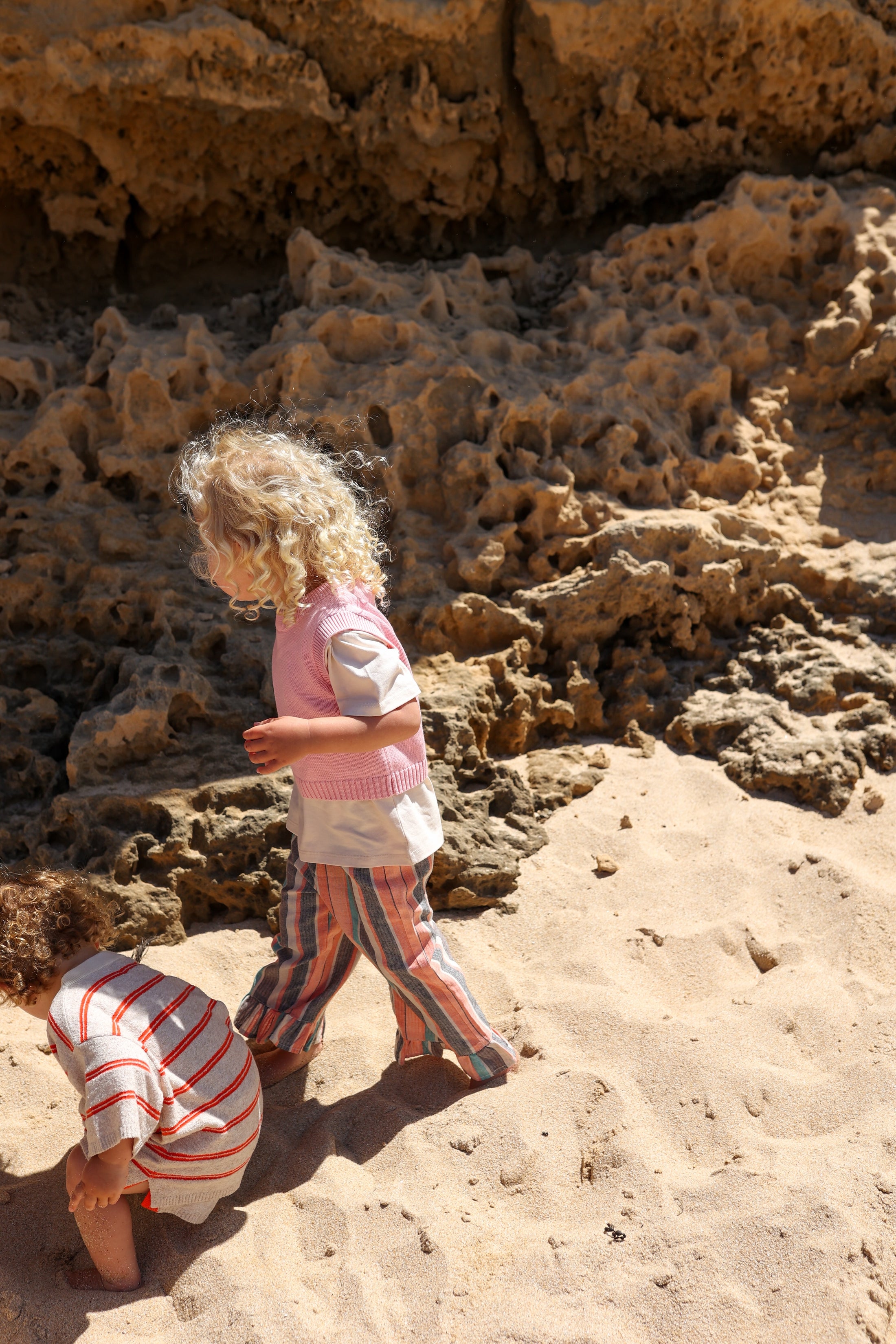 <GROWN>Knitted Terry Striped Tee - Dune/Rosso（6M-6Y）