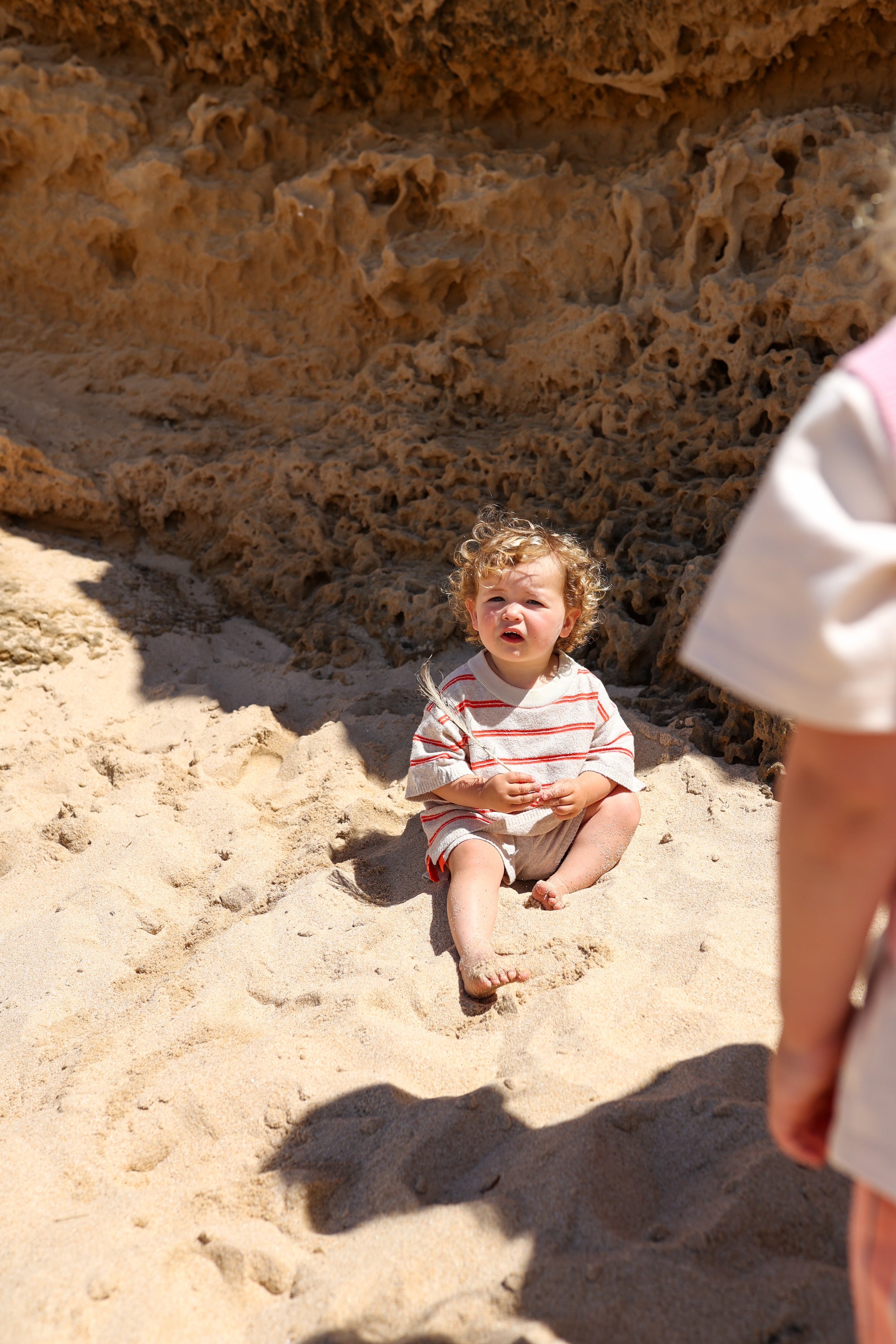 <GROWN>Knitted Terry Striped Tee - Dune/Rosso（6M-6Y）