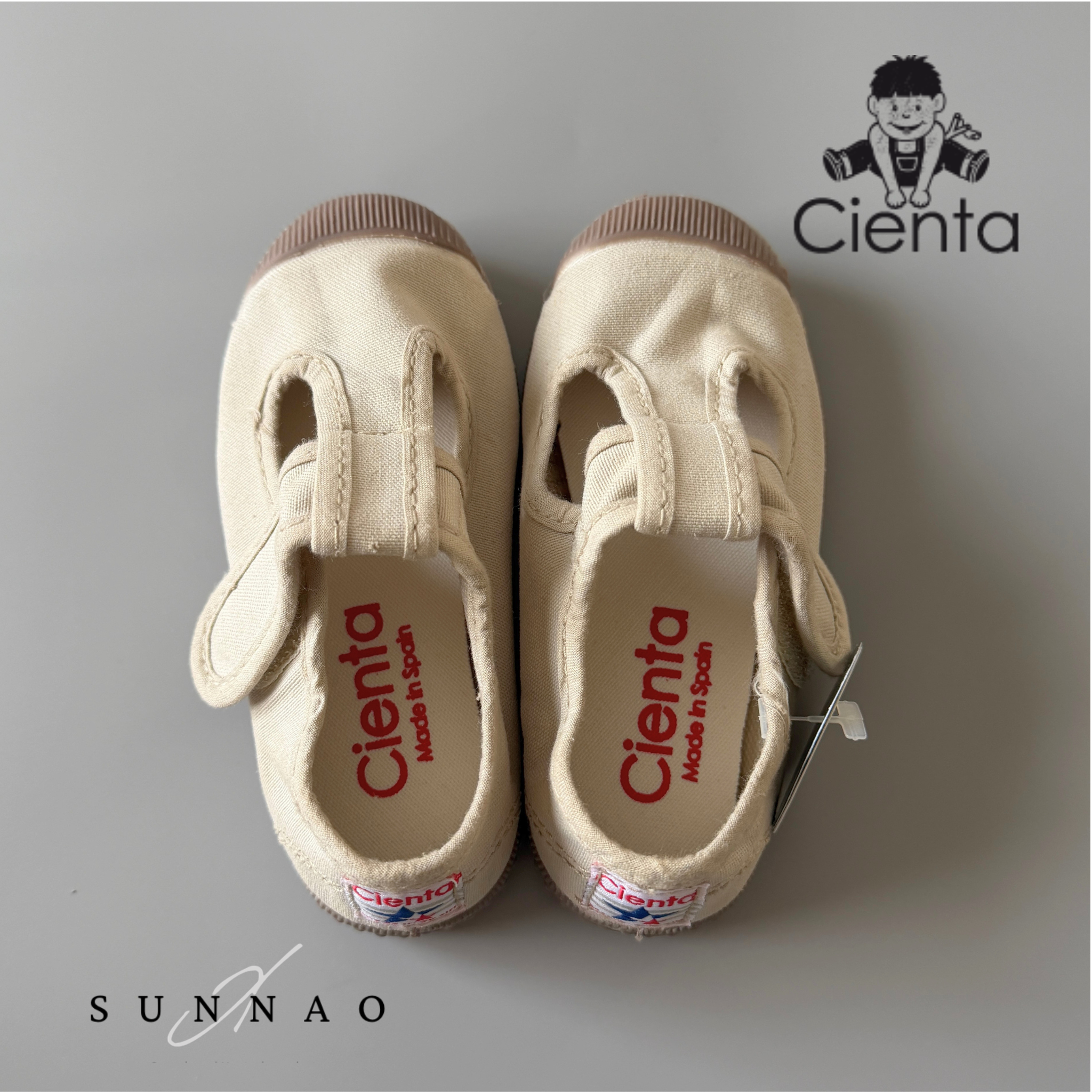 <Cienta>T strap shoes brown sole - Sand A77997