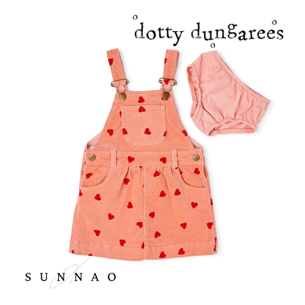 <Dotty dungaree> Heart Print Corduroy Dress