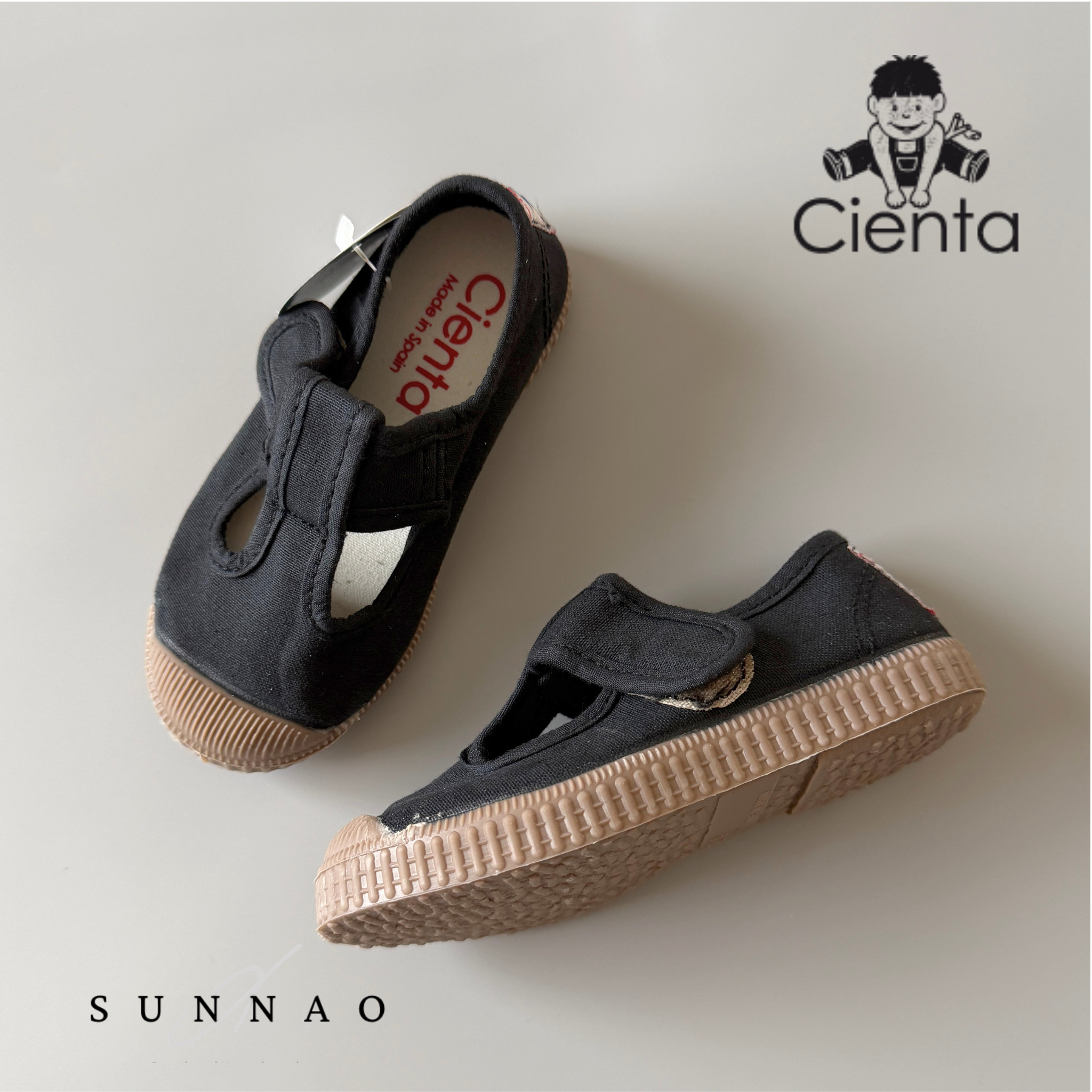 <Cienta>T strap shoes brown sole - Negro A77997