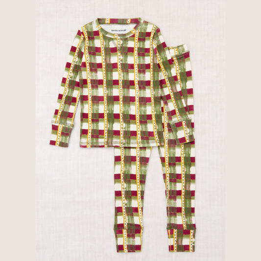 <Misha&Puff>Pajama Set - Leaf Watercolor Plaid（2-8Y）