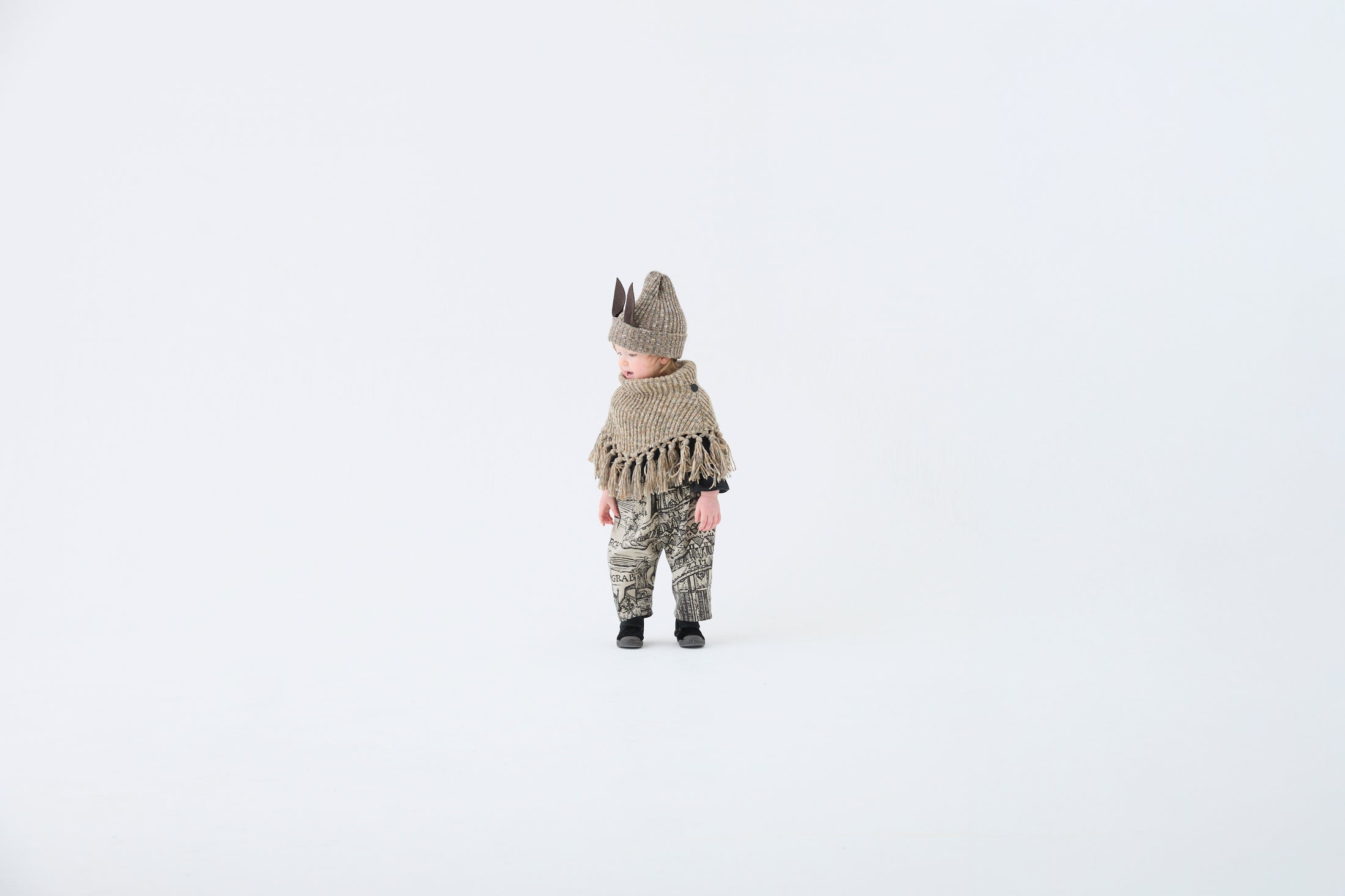 <eLfinFolk> Castle town print Suspenders Pants - black　