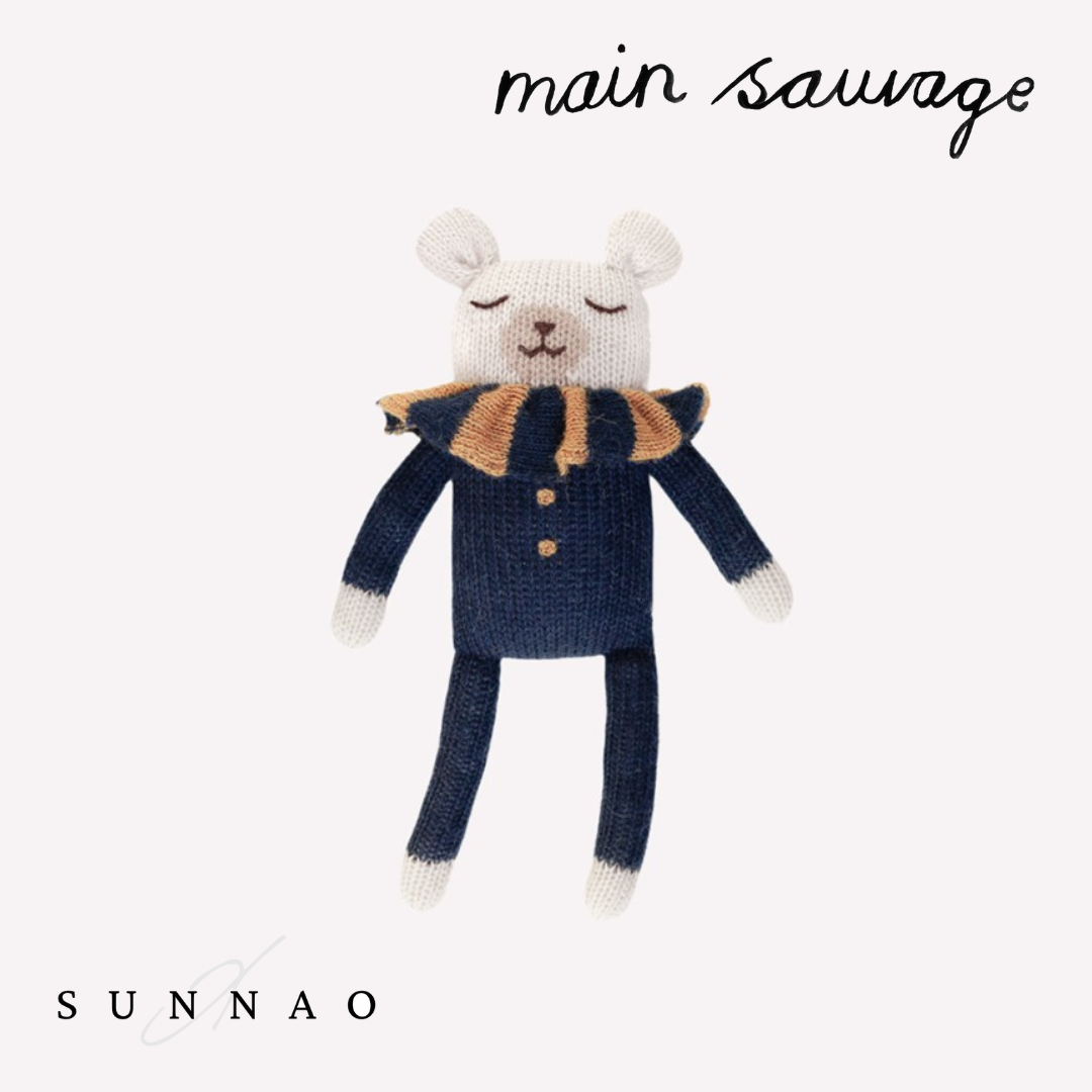 <Main Sauvage>Polar bear knit toy - Navy striped collar