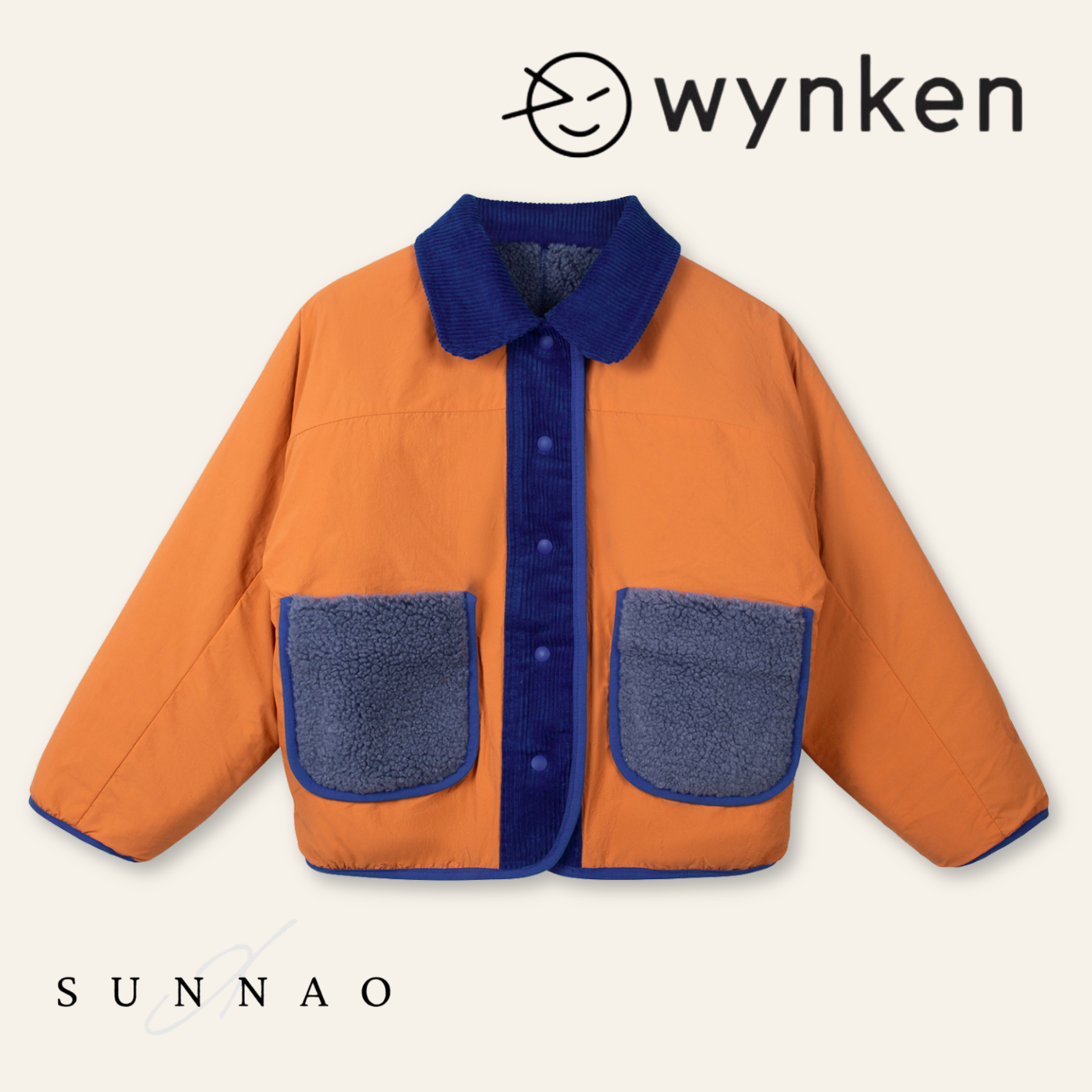 <Wynken> FAUX FUR REVERISBLE JACKET - TOBACCO / BLUE　