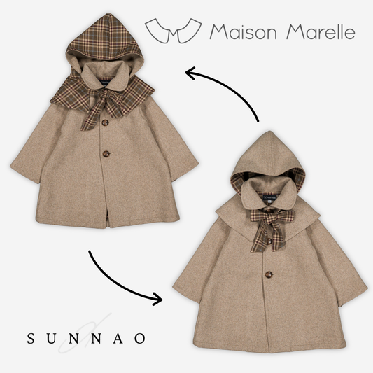 【予約】<Maison marelle> Coat long CLUNY amovible hood collar - wool nougat