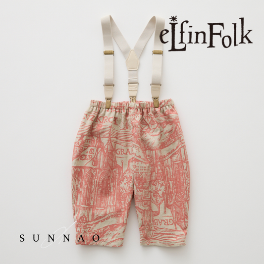 <eLfinFolk> Castle town print Suspenders Pants - salmon pink　