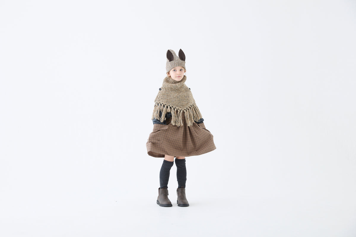 <eLfinFolk> Nep Yarn Rib knit cape - brown