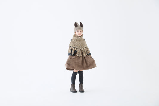 <eLfinFolk> Nep Yarn Rib knit cape - brown
