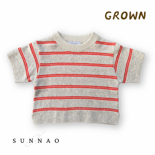 <GROWN>Knitted Terry Striped Tee - Dune/Rosso（6M-6Y）