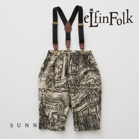 <eLfinFolk> Castle town print Suspenders Pants - black　