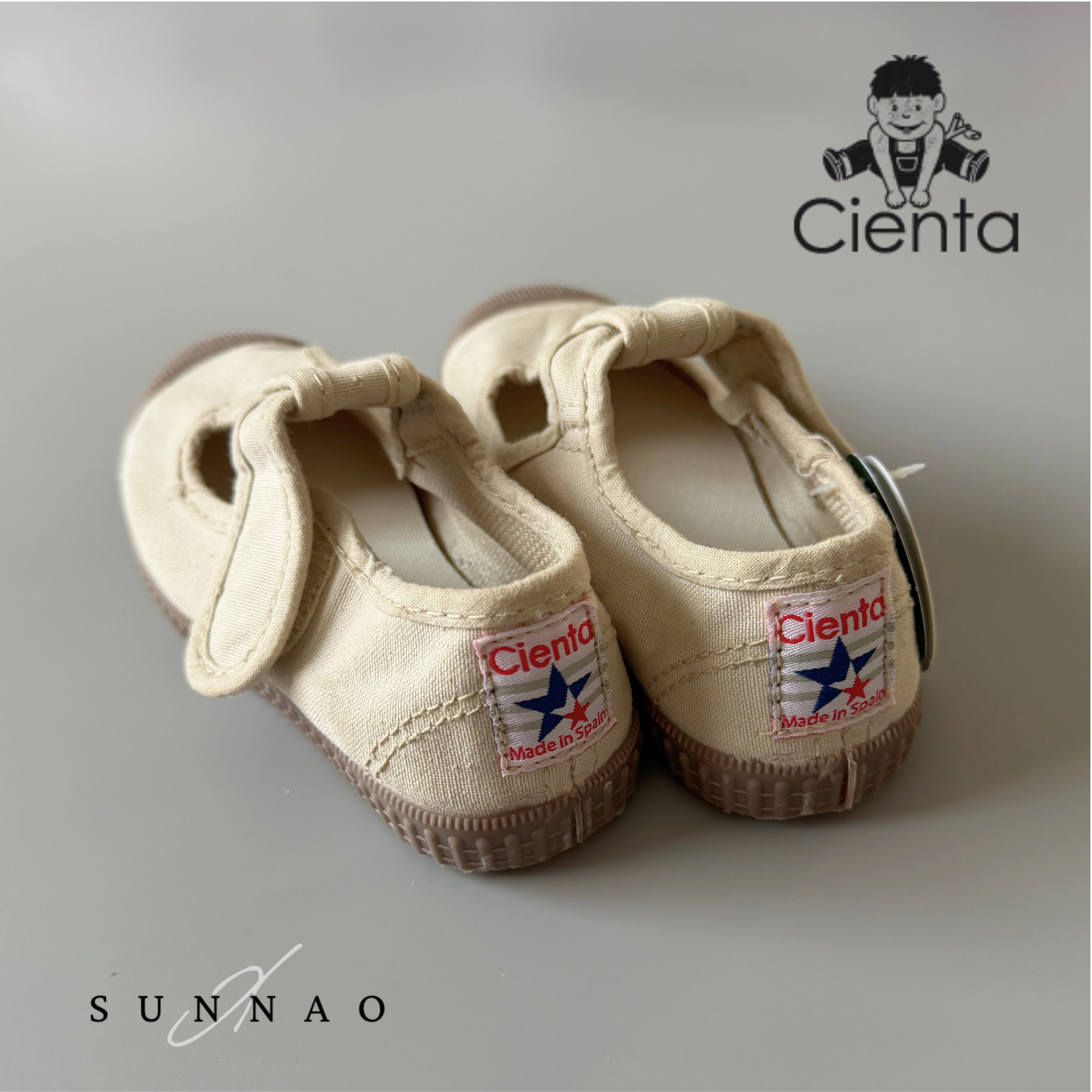 <Cienta>T strap shoes brown sole - Sand A77997