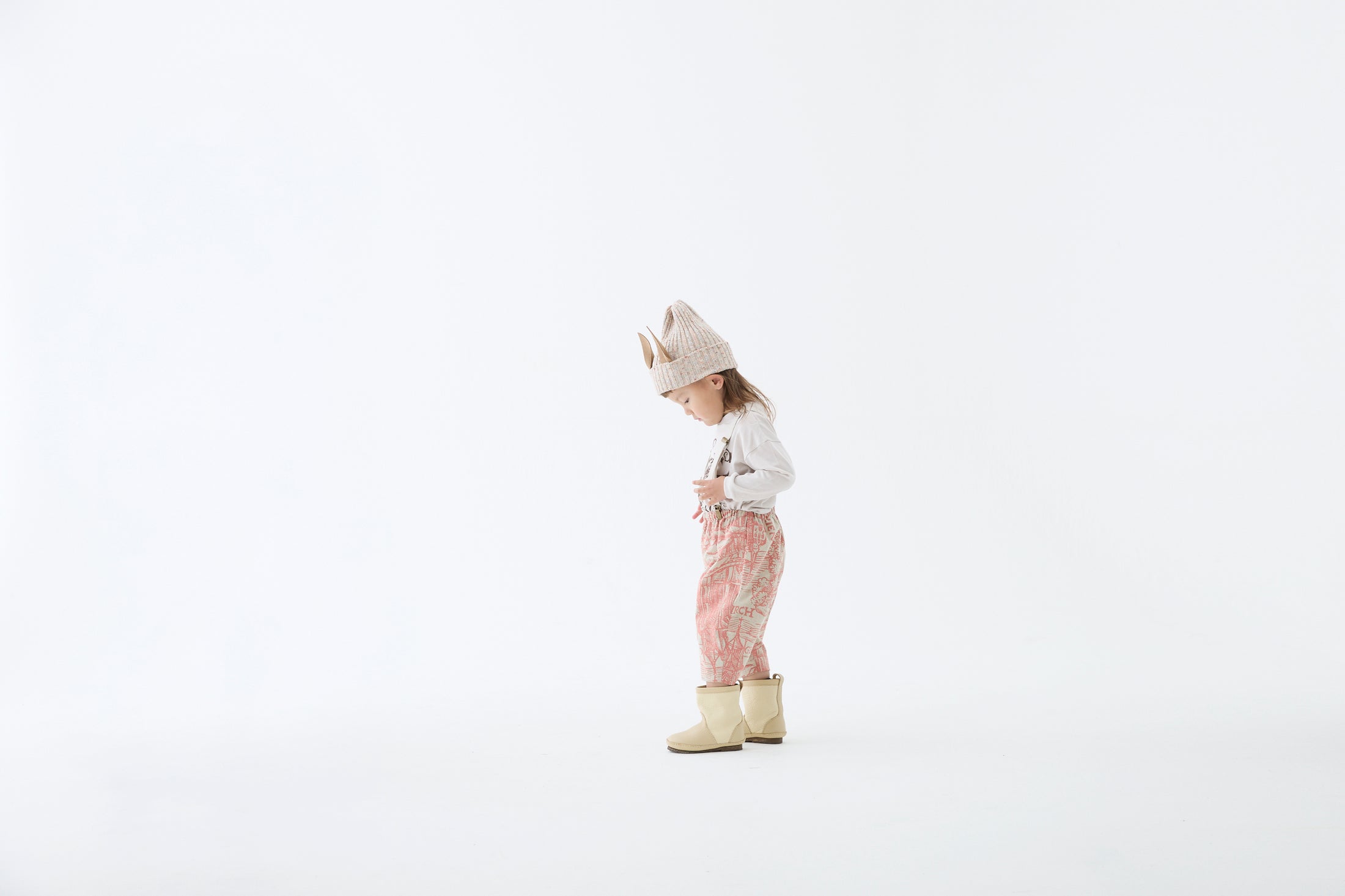 <eLfinFolk> Castle town print Suspenders Pants - salmon pink　