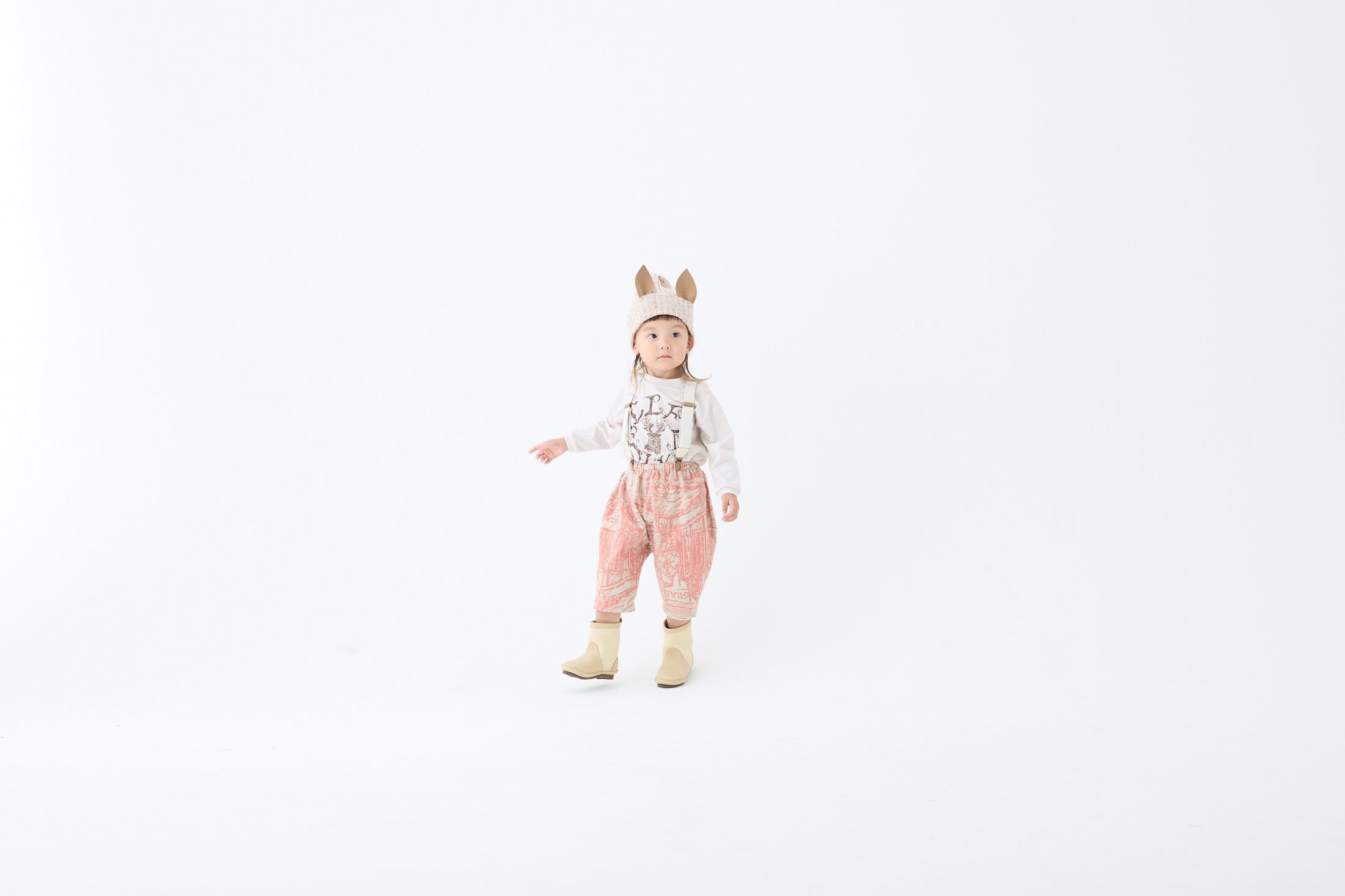 <eLfinFolk> Castle town print Suspenders Pants - salmon pink　