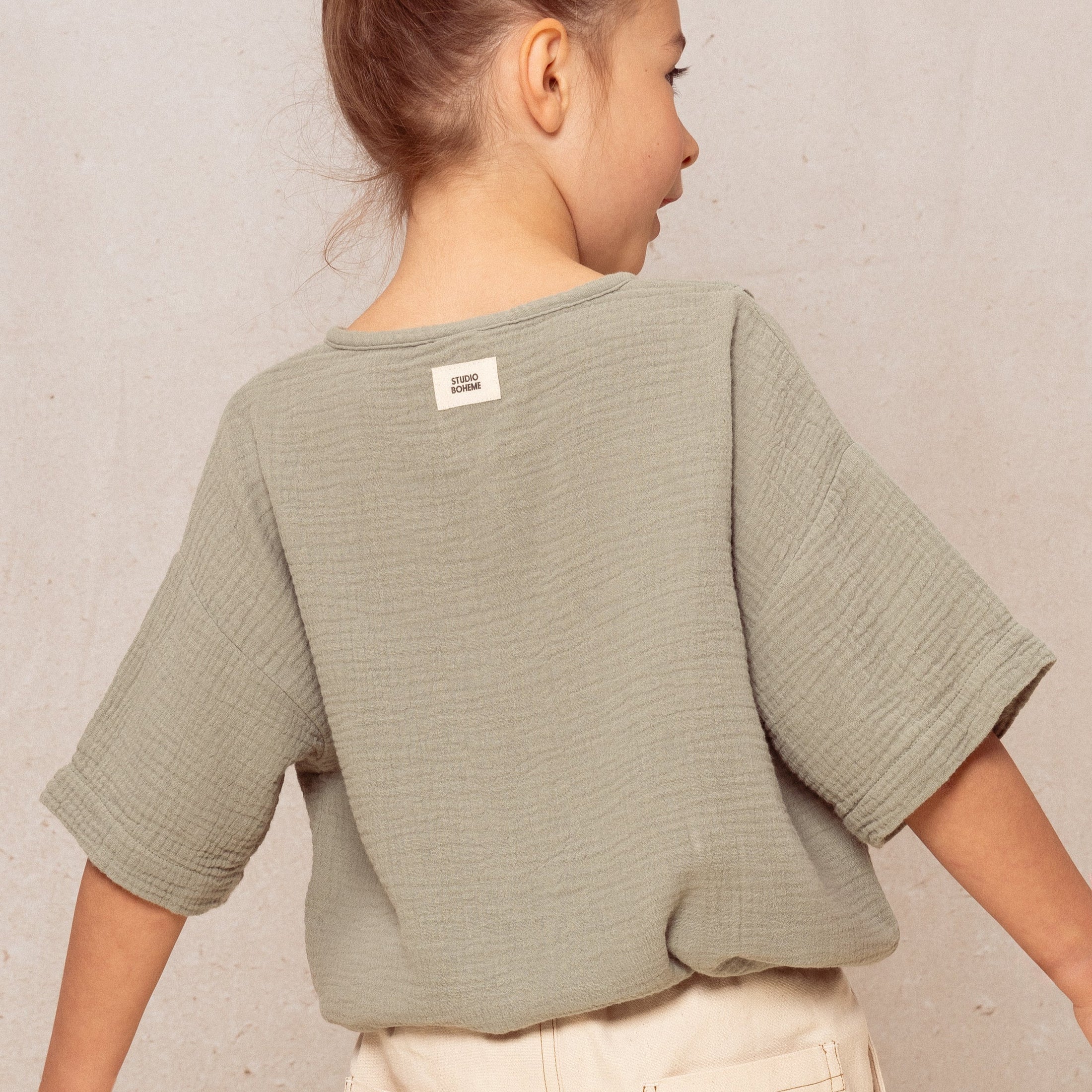 【予約／送料無料】<STUDIO BOHEME PARIS> BLOUSE THELME - GREEN GREY（12M-8Y）