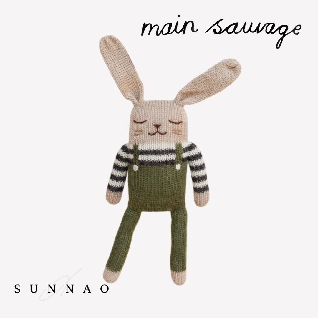 <Main Sauvage>Bunny knit toy - Olive overalls