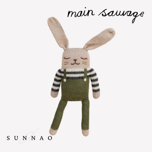 <Main Sauvage>Bunny knit toy - Olive overalls