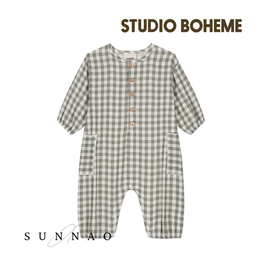 【予約／送料無料】<STUDIO BOHEME PARIS> JUMPSUIT BIG PAPI - GINGHAM（12-36M）