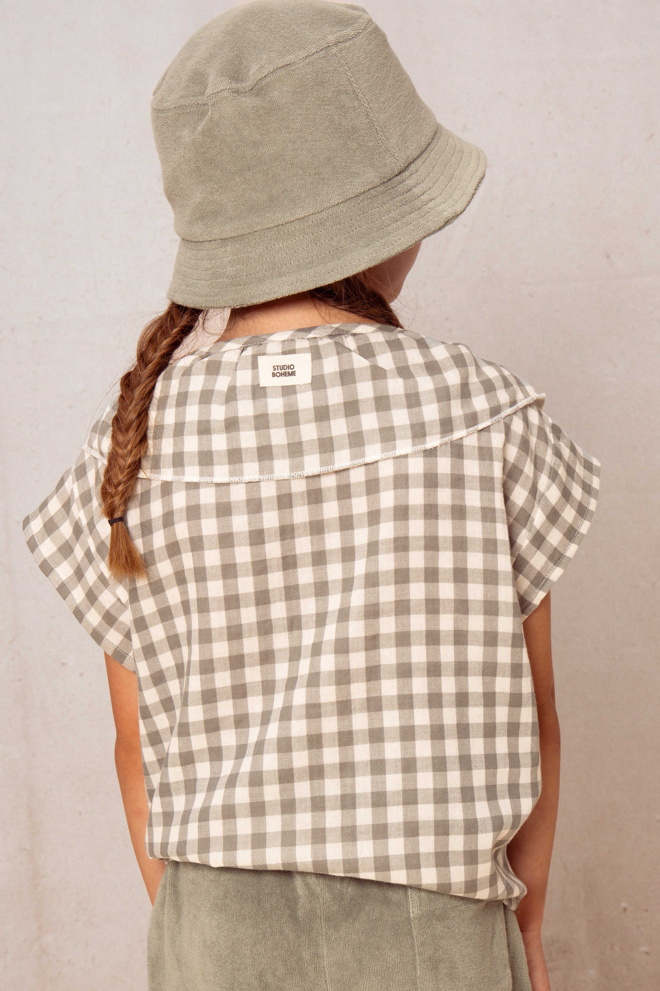 【予約／送料無料】<STUDIO BOHEME PARIS> BUCKET HAT NIKO - GREEN GREY（1-5Y）