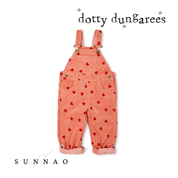 <Dotty dungaree> Heart Print Corduroy Dungarees