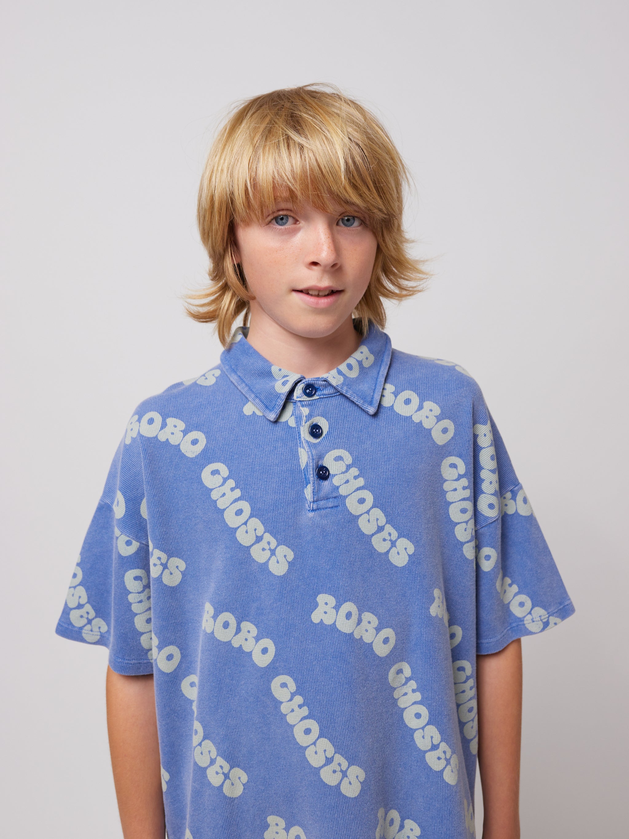 <BOBO CHOSES>Wavy Bobo Choses all over waffle polo shirt（2-7Y）