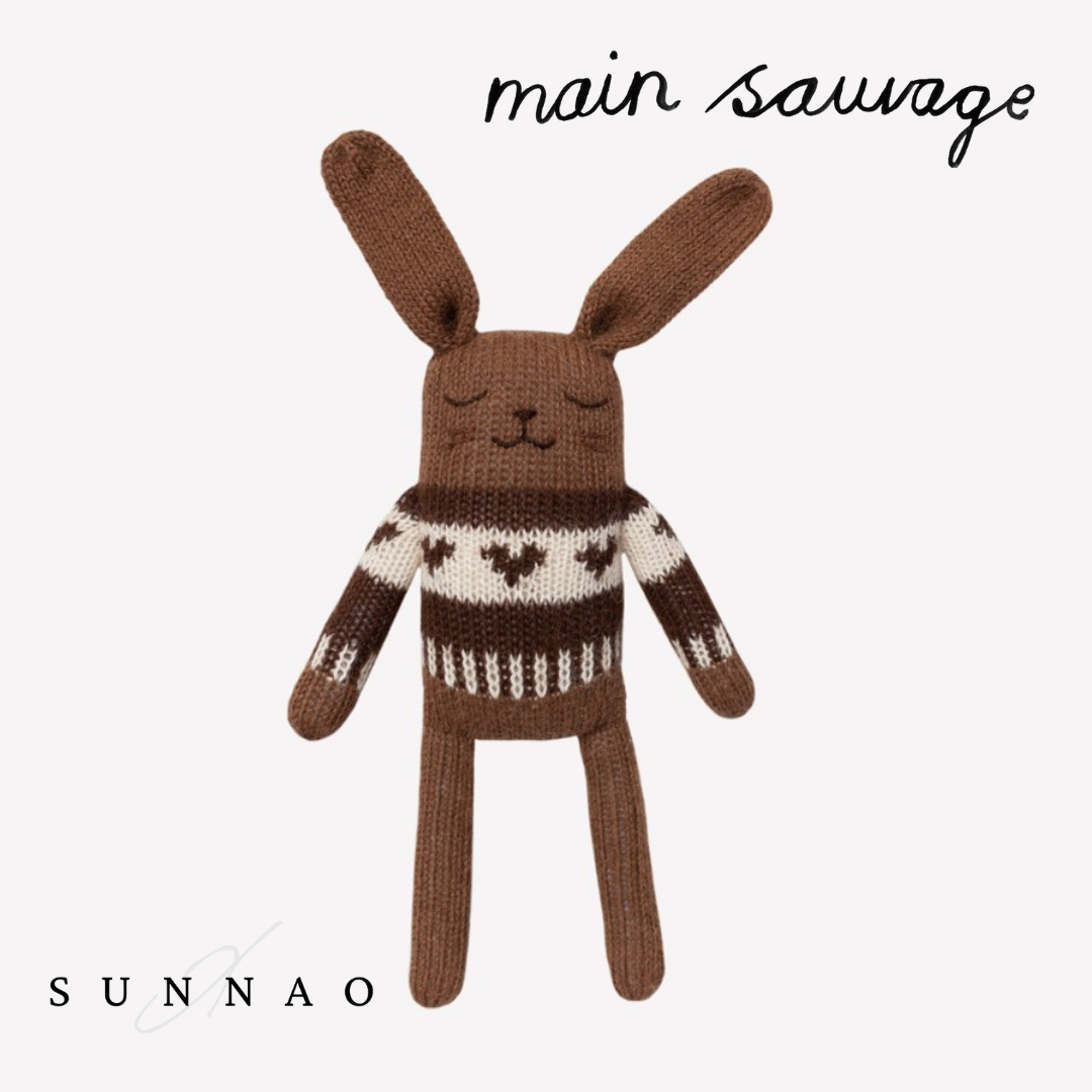 <Main Sauvage>Bunny knit toy - Dark mocha jacquard