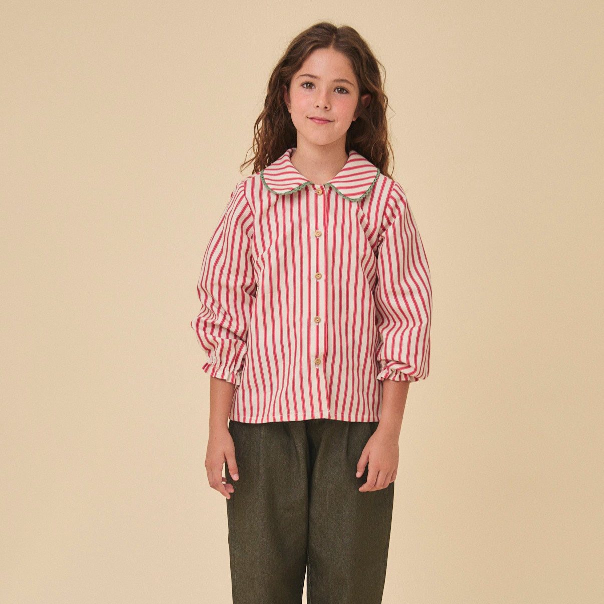 <Birinit Petit> Red stripes blouse（18M-6Y）