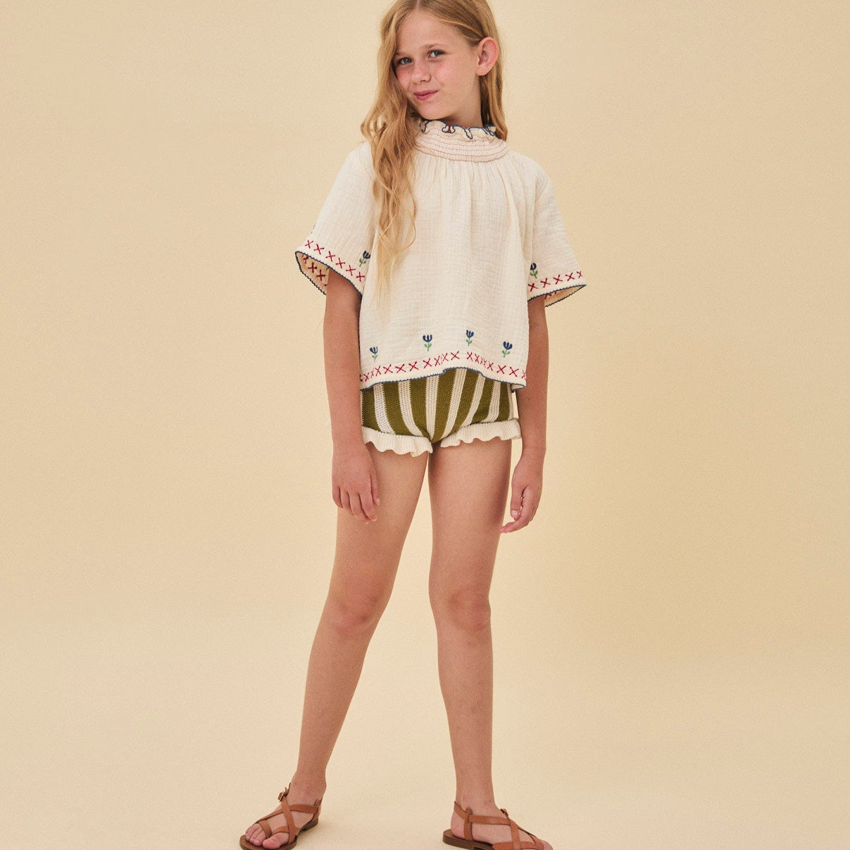 <Birinit Petit> Tulipano embroidered blouse（3-6Y）