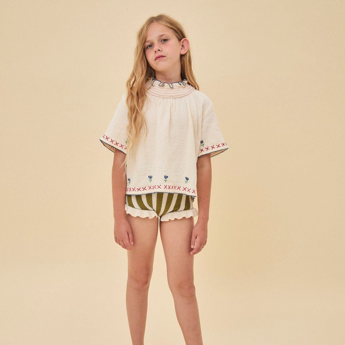 <Birinit Petit> Tulipano embroidered blouse（3-6Y）