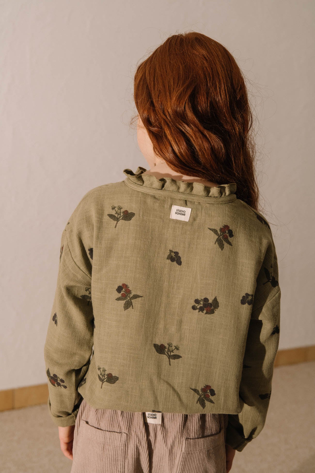 <STUDIO BOHEME PARIS> OLYMPE BLOUSE - GREEN ALOE / BLACKBERRIES