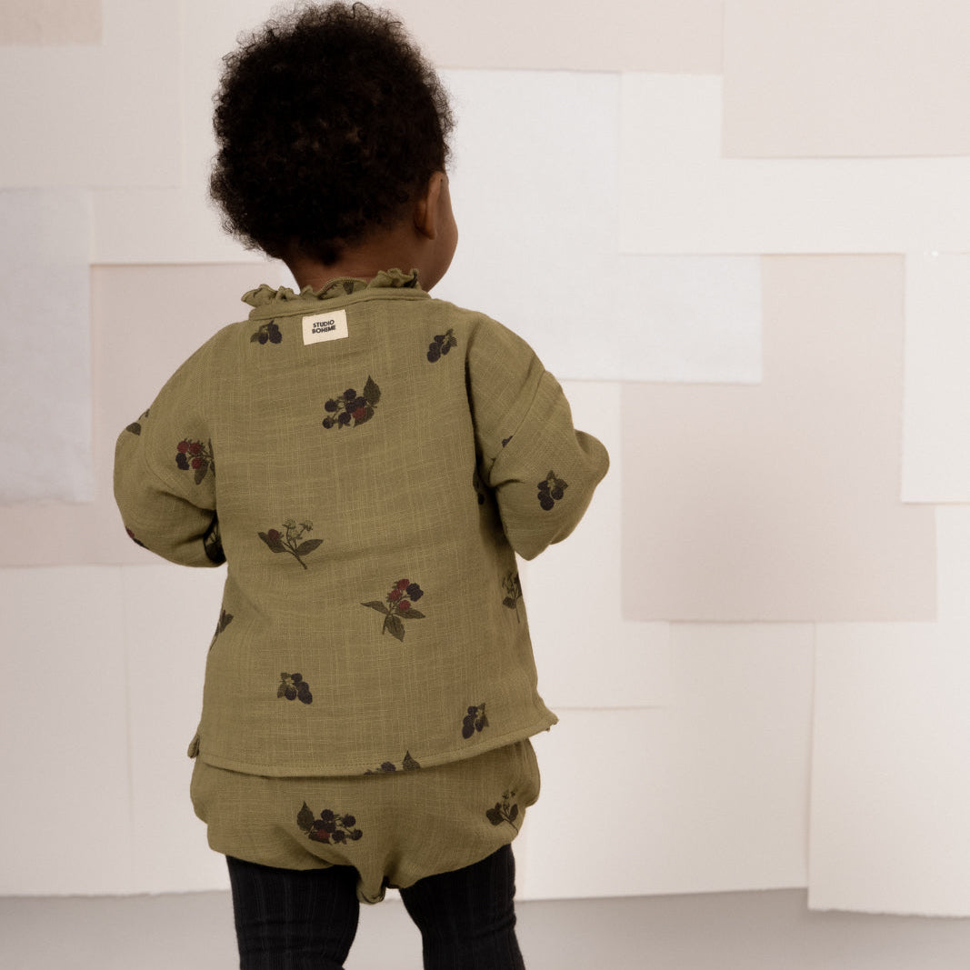 <STUDIO BOHEME PARIS> OLYMPE BLOUSE - GREEN ALOE / BLACKBERRIES