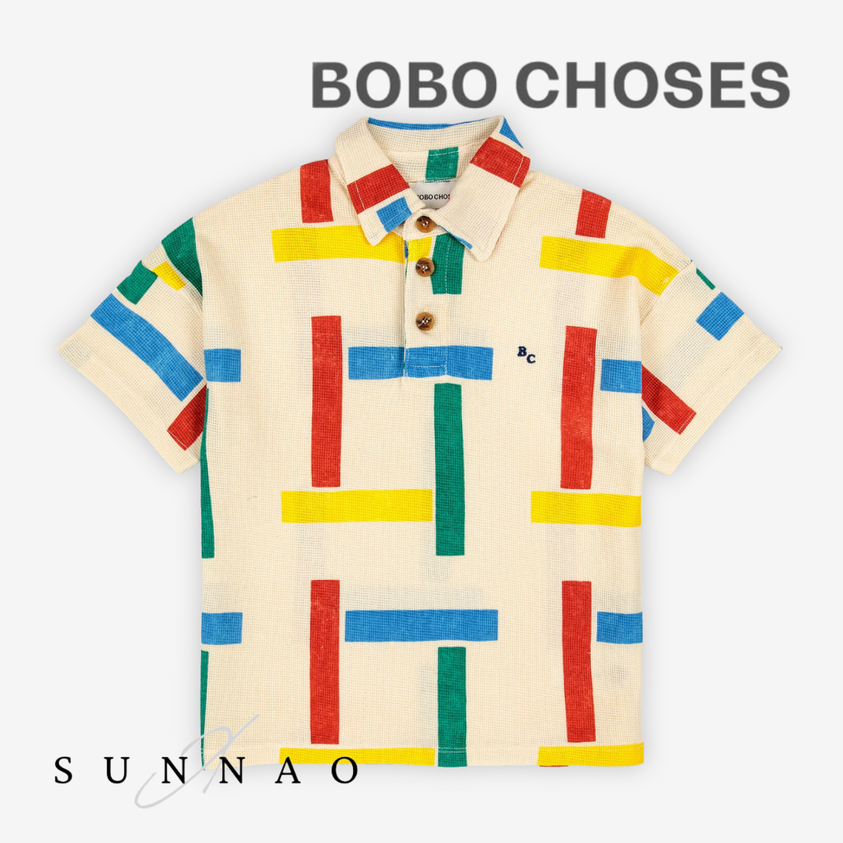<BOBO CHOSES>Multicolor Beacons all over polo
