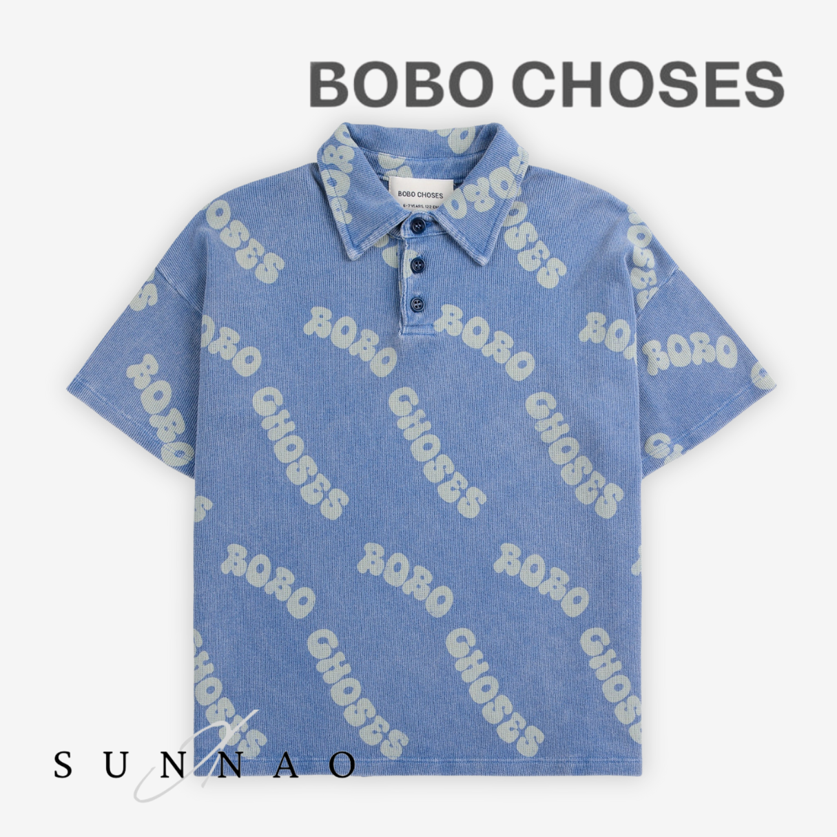<BOBO CHOSES>Wavy Bobo Choses all over waffle polo shirt