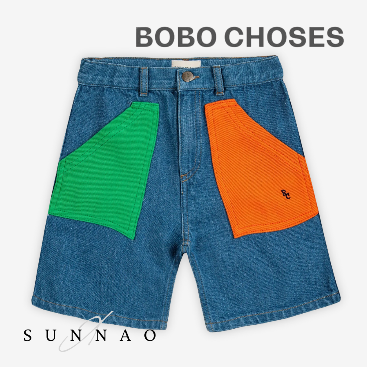 <BOBO CHOSES>Color Block denim bermuda shorts