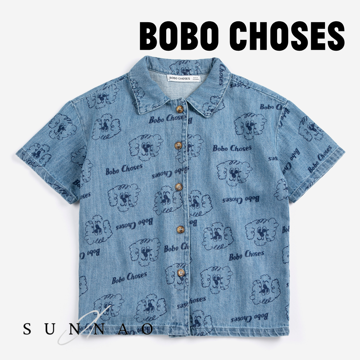<BOBO CHOSES> Pickle The Dog all over denim shirt