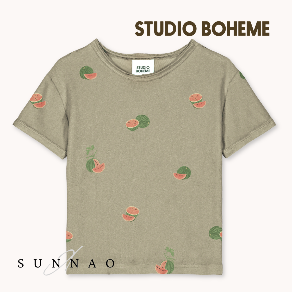【予約】<STUDIO BOHEME PARIS> TSHIRT ESSENTIAL - GOLDEN GREEN / WATERMELON - DROP2