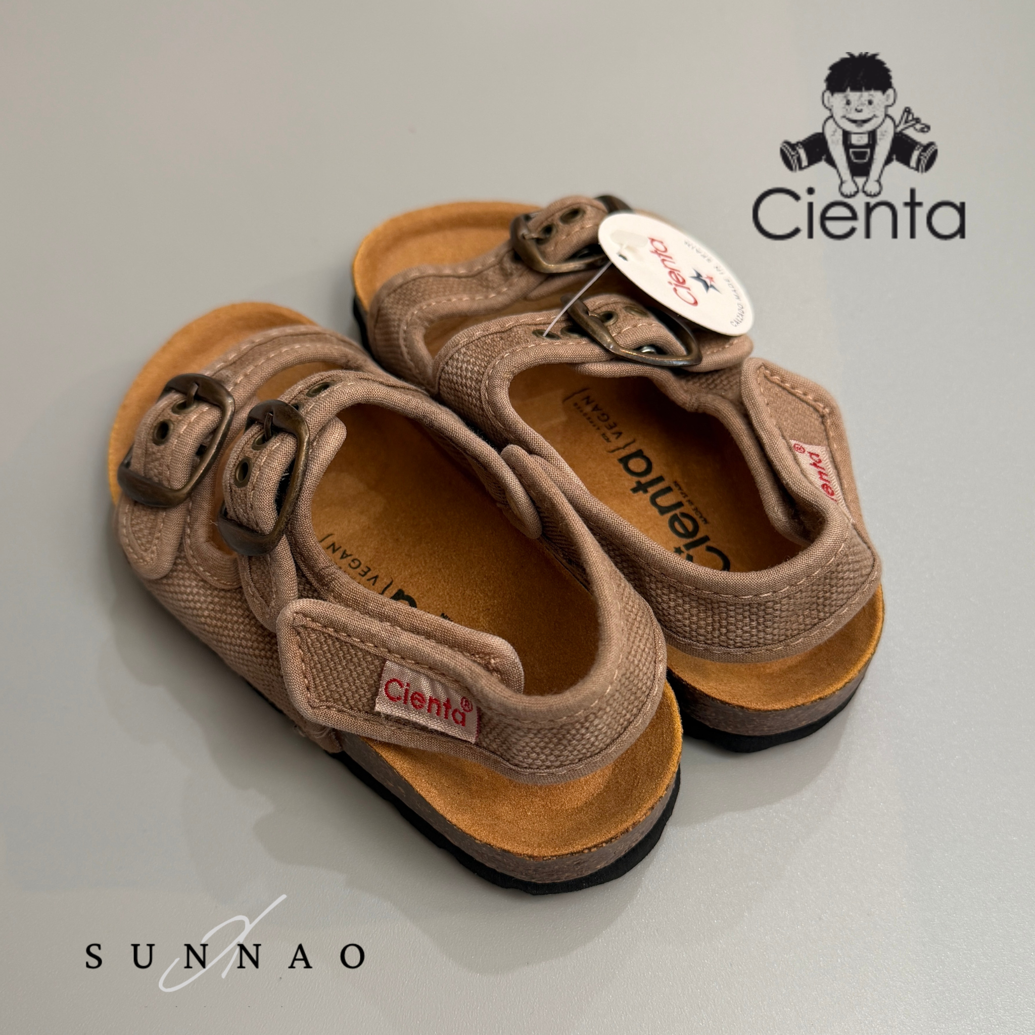 <Cienta>Double strap sandal - BEIGE 1060777