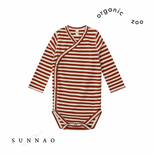 <Organic zoo>Paprika Stripes Wrap Bodysuit（0-12M）