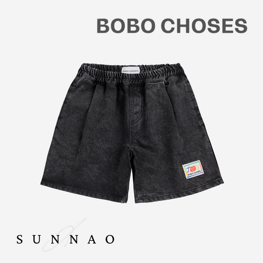 <BOBO CHOSES> Smiling black denim bermuda shorts （2-7Y）