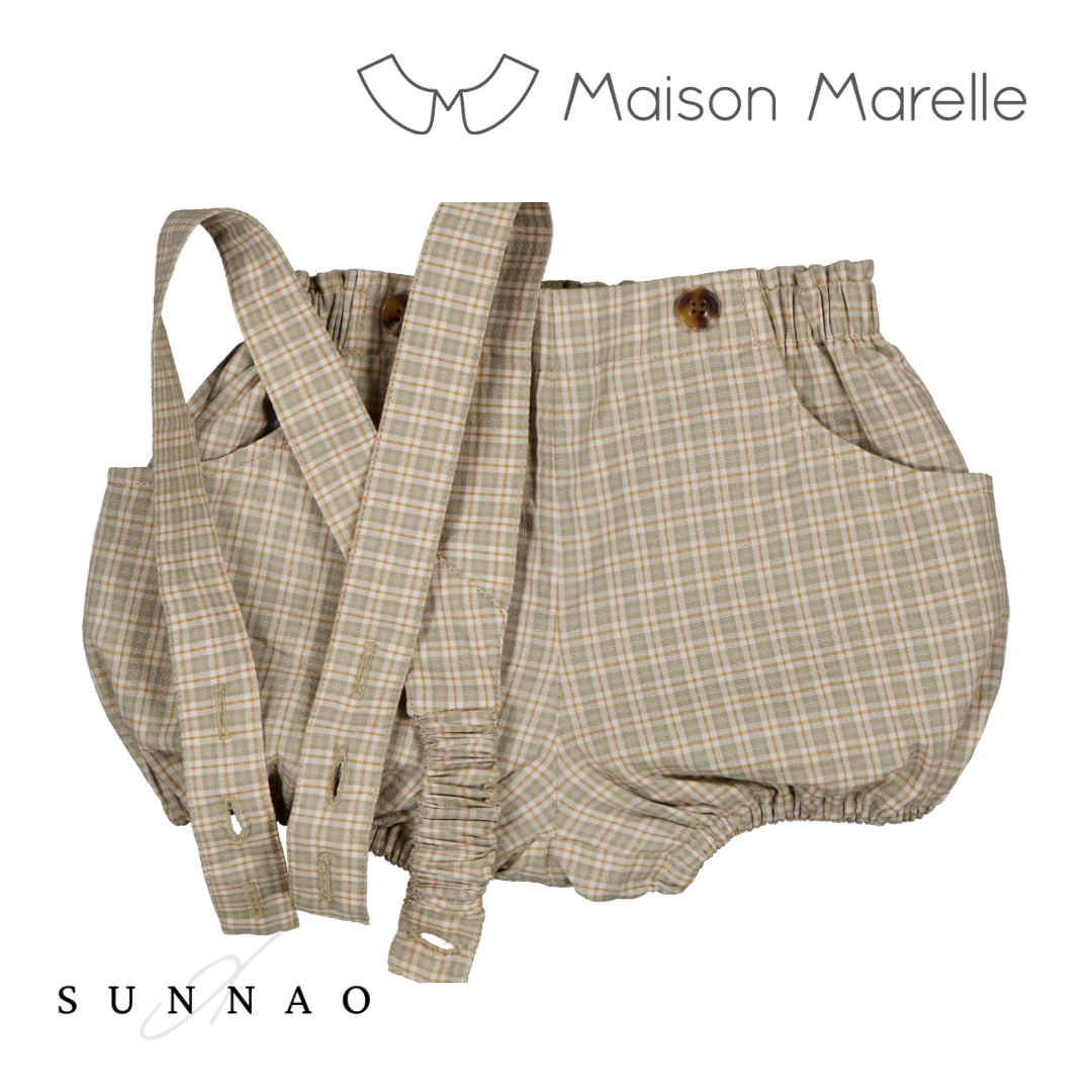 【予約／5月末お届け】<Maison marelle> Bloomer straps TERNES - check green& caramel-Maison marelle-SUNNAO