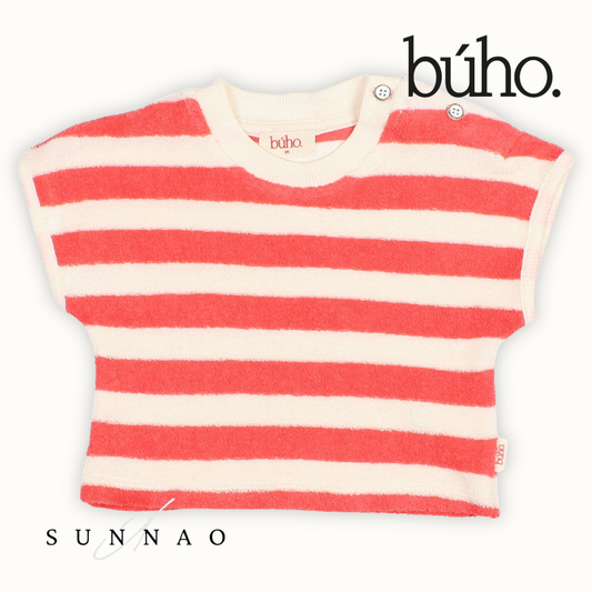 <Buho> BB TERRY STRIPES T-SHIRT - CORAL　