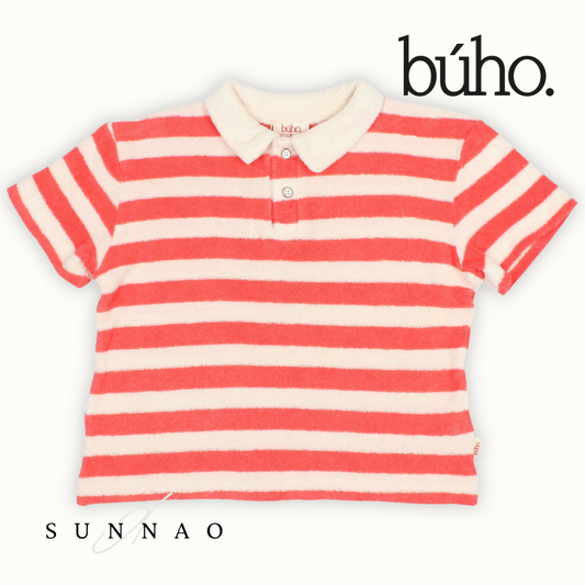 <Buho> TERRY STRIPES POLO - CORAL　
