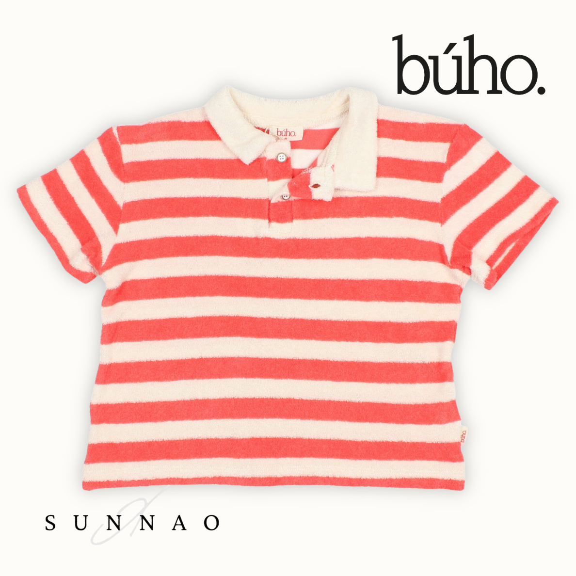 <Buho> TERRY STRIPES POLO - CORAL　